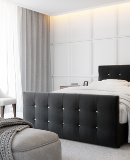 Postele Čalouněná postel HOBIT 160x200 cm, černá