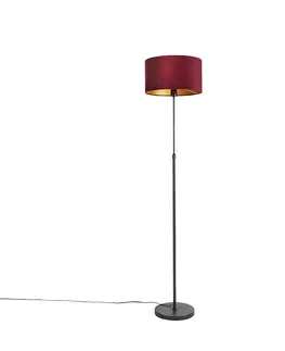 Stojaci lampy Stojací lampa černá se sametovým odstínem červená se zlatem 35 cm - Parte