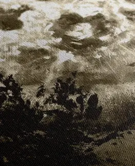 Černobílé obrazy Obraz zářivý měsíc na noční obloze v sépiovém provedení