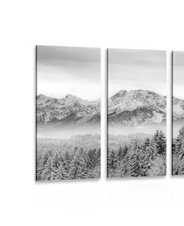 Černobílé obrazy 5-dílný obraz zamrzlé hory v černobílém provedení