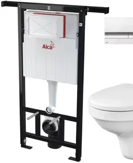 WC sedátka ALCADRAIN Jádromodul předstěnový instalační systém s bílým/ chrom tlačítkem M1720-1 + WC CERSANIT DELFI + SOFT SEDÁTKO AM102/1120 M1720-1 DE2