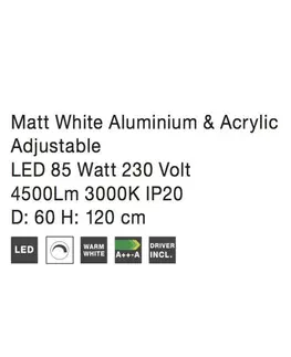 LED lustry a závěsná svítidla NOVA LUCE závěsné svítidlo DEA matný bílý hliník a akryl nastavitelné LED 85W 3000K IP20 stmívatelné 17222002 D