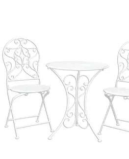 Zahradní sestavy Bílá zahradní skládací souprava - stůl + 2 židle - Ø 60*70 / 2x Ø 40*40*92 cm Clayre & Eef 5Y0190