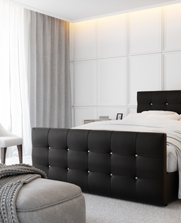 Postele Čalouněná postel HOBIT MAD 140x200 cm, černá