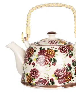 Džbány Porcelánová konvička na čaj s květy růží - 17*12*10 cm / 0,6L Clayre & Eef 6CETE0067M