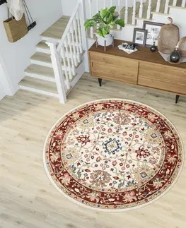 Kulaté a oválné koberce Krémový kulatý koberec ve vintage stylu