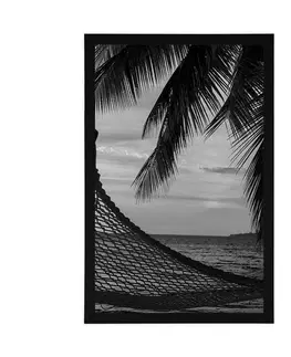 Černobílé Plakát houpací síť na pláži v černobílém provedení