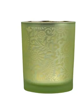 Svícny Zeleno stříbrný skleněný svícen s ornamenty Paisley vel.M - Ø10*12,5cm Mars & More XMWLPALM
