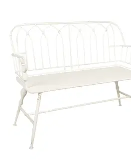 Zahradní sestavy Bílá antik kovová zahradní zdobená lavice - 120*53*90 cm Clayre & Eef 5Y0837
