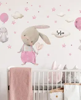 Samolepky na zeď Přelepitelná samolepka na zeď pro dívku - Zajíčci s balónky