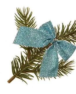 Vánoční dekorace Vánoční ozdoba Mašle glitter 12 ks, modrá, 5,5 cm