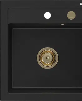 Sifony k pračkám MEXEN/S Vito granitový dřez 1-miska 520 x 490 mm, černý, zlatý sifon 6503521000-77-G