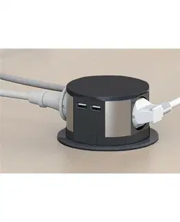 Prodlužovací kabely Solight Výsuvný prodlužovací blok se 3 zásuvkami a 2x USB, černá
