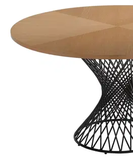 Designové a luxusní jídelní stoly Estila Skandinávský kulatý jídelní stůl Nordica Clara z dřeva světle hnědé barvy s černou kovovou podstavou 137cm