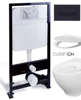 WC sedátka PRIM předstěnový instalační systém s černým tlačítkem  20/0044 + WC CERSANIT CLEANON MODUO + SEDÁTKO PRIM_20/0026 44 MO1