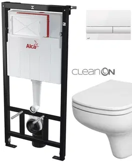WC sedátka ALCADRAIN Sádromodul předstěnový instalační systém s bílým tlačítkem M1710 + WC CERSANIT CLEANON COLOUR + SEDÁTKO AM101/1120 M1710 CN1