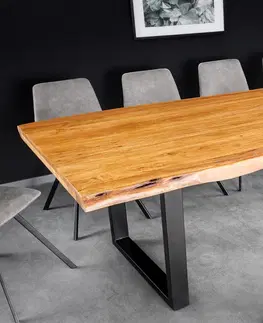 Designové a luxusní jídelní stoly Estila Masivní industriální obdélníkový jídelní stůl Mammut s akáciovou vrchní deskou v medové hnědé barvě 200 cm