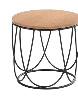 Luxusní a designové příruční stolky Estila Designový kulatý skandinávský příruční stolek Nordica Clara se světle hnědou deskou s černou kovovou podstavou 45cm