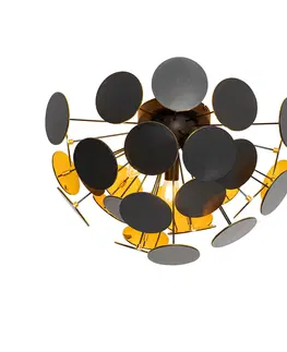Stropni svitidla Designové stropní svítidlo černé se zlatým 54cm 3-světlo - Cerchio