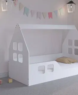 Dětské postele Dětská postel Montessori domeček 140 x 70 cm bílá levá