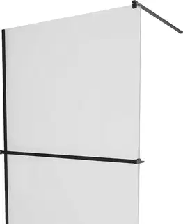 Sprchové zástěny MEXEN/S KIOTO Sprchová zástěna WALK-IN s poličkou a držákem ručníků 100 x 200, matné sklo 8 mm, černá 800-100-121-70-30