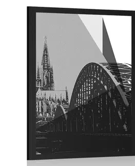 Černobílé Plakát ilustrace města Kolín v černobílém provedení