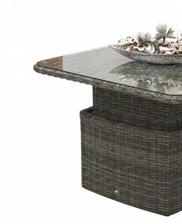 Zahradní stolky DEOKORK Ratanový stůl výsuvný jídelní/odkládací 100 x 100 cm BORNEO LUXURY (šedá)