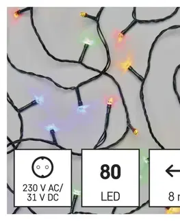 LED řetězy EMOS LED vánoční řetěz, 8 m, venkovní i vnitřní, multicolor, časovač D4AM02