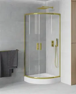 Sprchové vaničky MEXEN/S Rio sprchový kout čtvrtkruh 80 x 80, transparent, zlato + vanička Rio včetně výpustě 863-080-080-50-00-4710