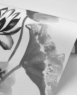 Černobílé tapety Tapeta akvarelový černobílý lotosový květ