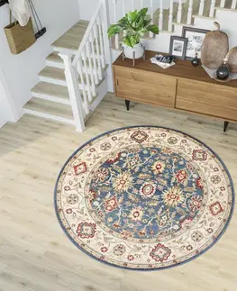 Kulaté a oválné koberce Kulatý vintage koberec modro béžový Šířka: 100 cm