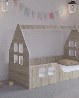 Dětské postele Dětská postel Montessori domeček 140 x 70 cm v dekoru dub sonoma levý