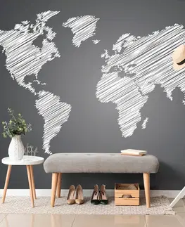 Samolepící tapety Samolepící tapeta šrafovaná mapa světa v černobílém provedení