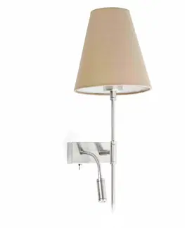 Nástěnná svítidla s látkovým stínítkem FARO SABANA nástěnná lampa, béžová, se čtecí LED lampičkou