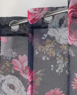 Záclony Romantická fialová záclona s motivem květu ve vintage stylu 140 x 240 cm