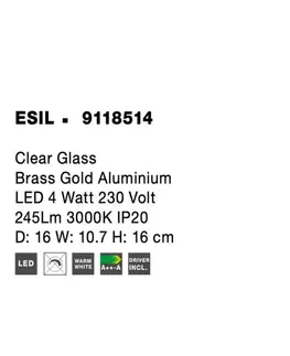 Designová nástěnná svítidla NOVA LUCE nástěnné svítidlo ESIL čiré sklo mosazný zlatý hliník LED 4W 230V 3000K IP20 9118514