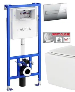 WC sedátka LAUFEN Rámový podomítkový modul CW1 SET s chromovým tlačítkem + WC INVENA PAROS  + SEDÁTKO H8946600000001CR RO1