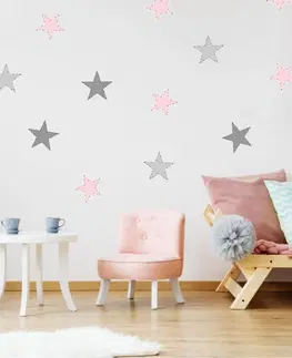 Samolepky na zeď Dětské samolepky na zeď - Růžové a šedé samolepicí hvězdy