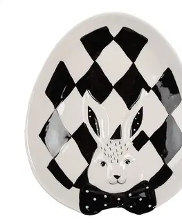 Talíře Černobílý keramický dezertní talířek Black&White Bunny - 21*18*4 cm Clayre & Eef BDP