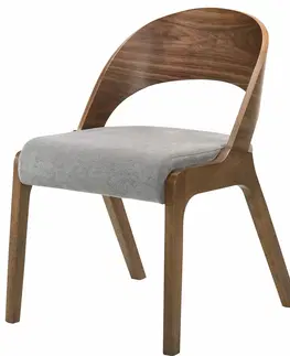 Luxusní jídelní židle Estila Designová jídelní židle Nordica Nogal z ořechově hnědého masivu se zaoblenou opěrkou a šedým čalouněním 77cm