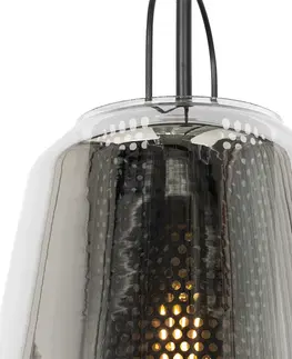 Zavesna svitidla Art Deco závěsná lampa černá s kouřovým sklem 23 cm - Kevin
