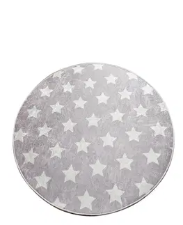 Koberce a koberečky Conceptum Hypnose Dětský kulatý koberec Stars 140 cm šedý