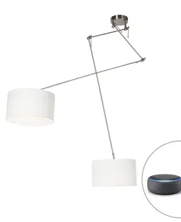 Zavesna svitidla Chytrá závěsná lampa ocelová se stínidlem 35 cm bílá včetně 2 Wifi A60 - Blitz