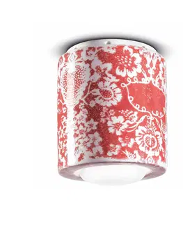 Bodová světla Ferroluce Stropní lampa PI, květinový vzor, Ø 12,5 cm červená/bílá