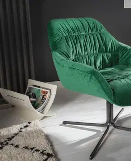 Luxusní a designová křesla a fotely Estila Retro designové křeslo Dumfies se sametovým potahem v zelené barvě 79cm