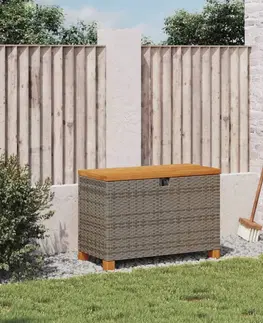 Zahradní úložné boxy Zahradní úložný box šedý 80x40x48 cm polyratan akáciové dřevo