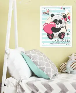 Obrazy do dětského pokoje Obraz pandy se srdíčkem nad postýlku