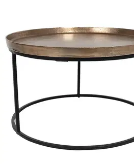 Konferenční stolky Kovový odkládací stolek ve zlato-černém provedení Devereux – Ø 60*35 cm Clayre & Eef 50423S