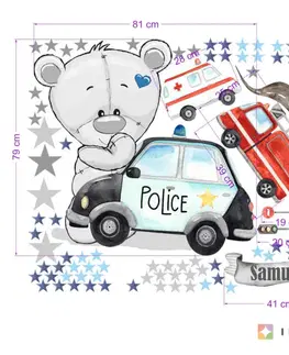 Samolepky na zeď Samolepky na zeď pro kluky - Medvídek s policejním autem