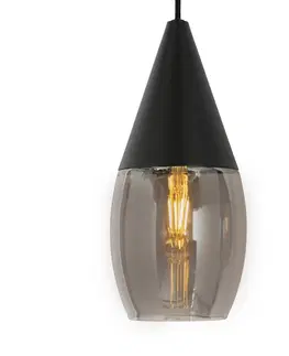 Zavesna svitidla Moderní závěsné svítidlo černé s kouřovým sklem 3-světlo - Drop